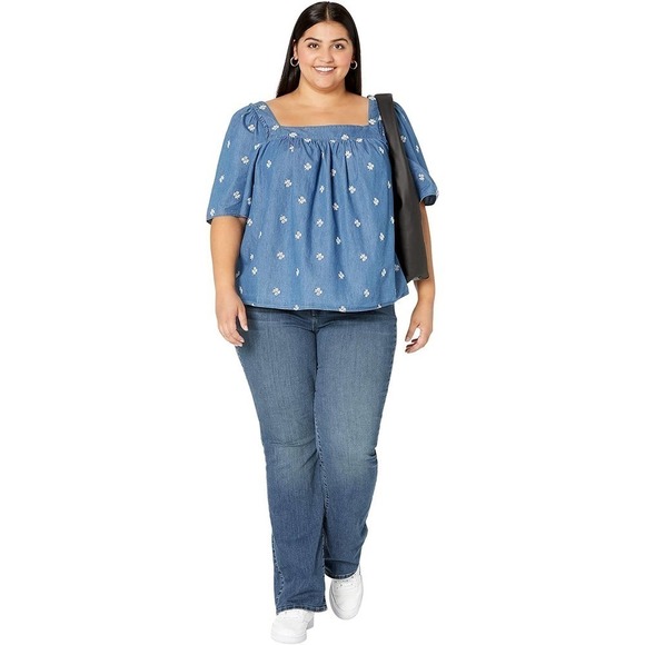 Draper‎ James Plus Size Maren Top in Embroidered Chambray - Picture 1 of 12